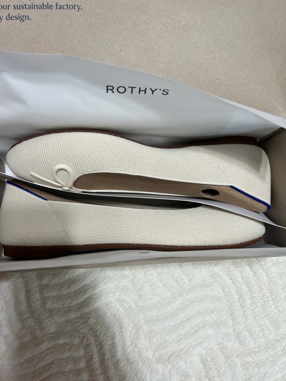 Rothy’s The Ballet Flat Gardenia Ivory Bow Knit Flats Size 9.5 - Picture 10 of 11